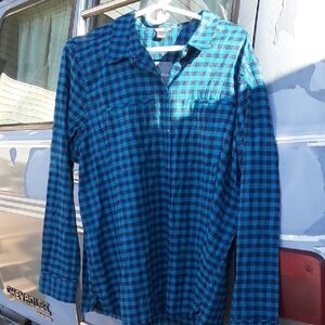Eddie Bauer Teal and Black Plaid Shirt